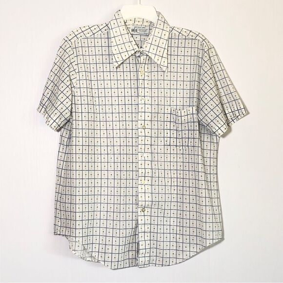 Kmart Shirt Mens XL White Vintage 70s Pointed Collar Button Up Geometric Check - Picture 1 of 12